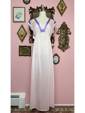 Vintage Pastel Pink Purple Maxi Nightgown Small Medium